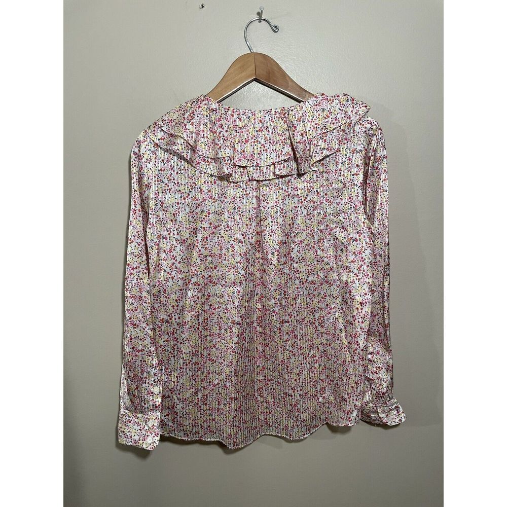 J.CREW Ruffle Blouse Top Small Field Day Shirt Dainty Floral Pink Gold AW869 NWT - Picture 3 of 10